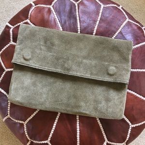 Olive Green Suede Clutch